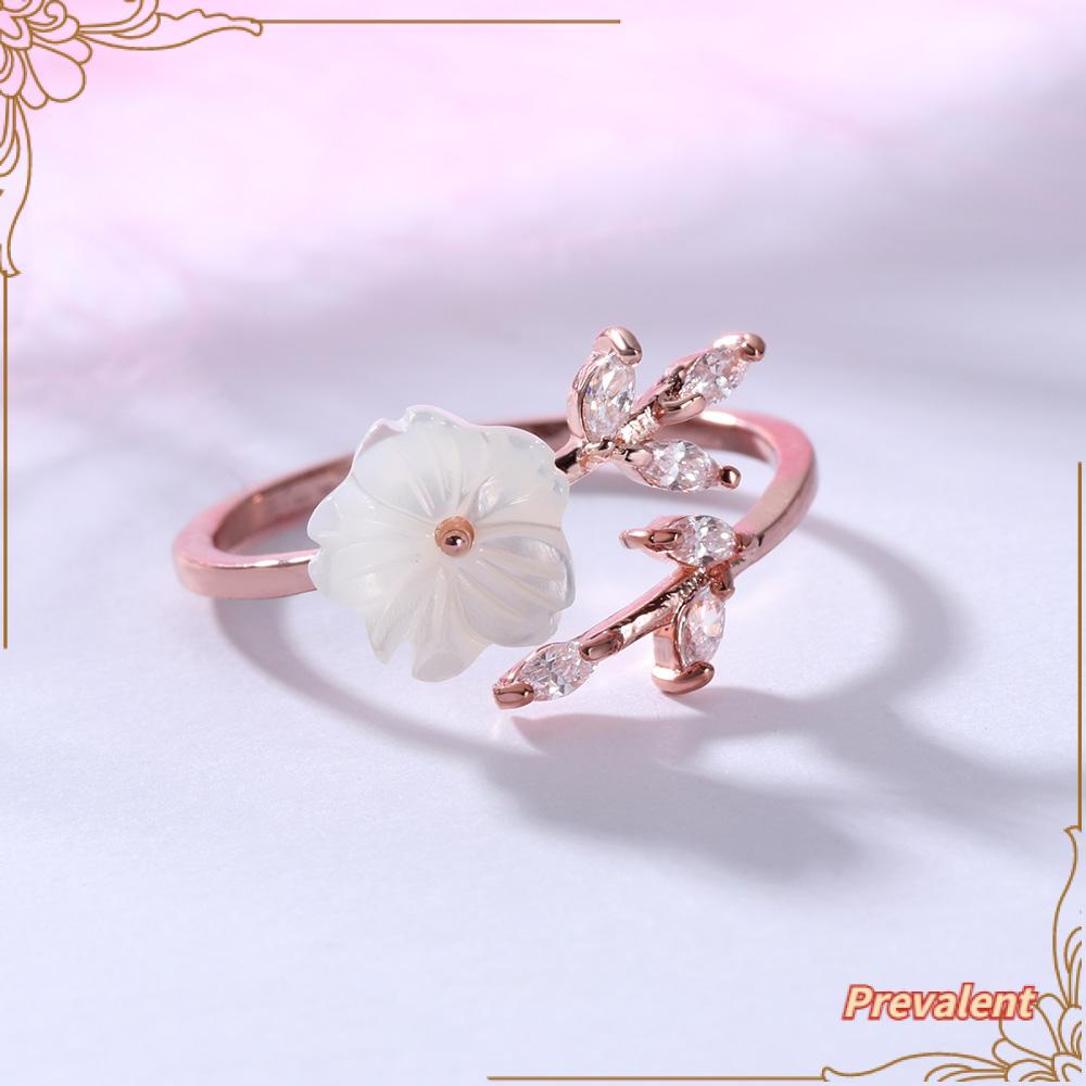 Preva Opening Ring Cincin Halus Wanita Perempuan Adjustable Size Zircon Kristal Daun