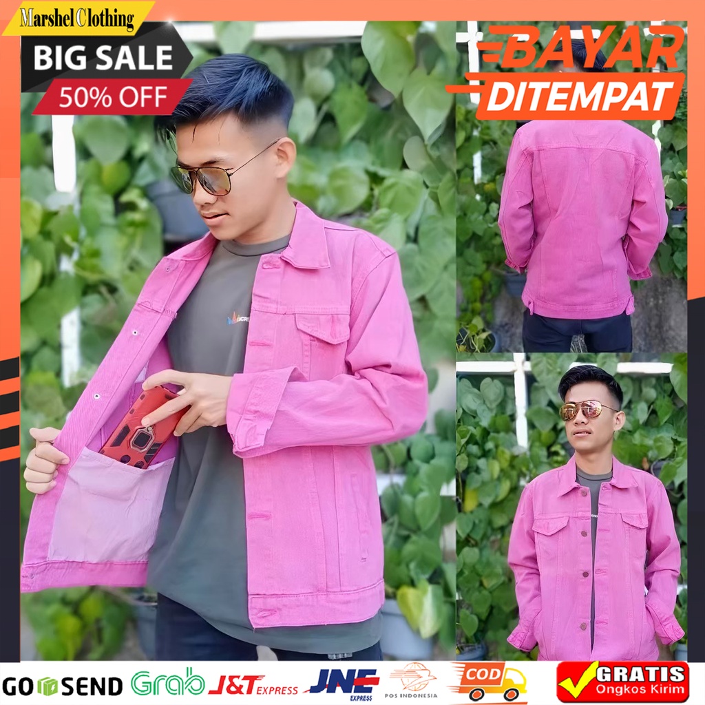 𝐩Ⓙв - Jaket Jeans Denim Warna Pink Fanta Model Casual Pria / Jaket Jeans Jumbo Pria / Jaket Jeans Bi