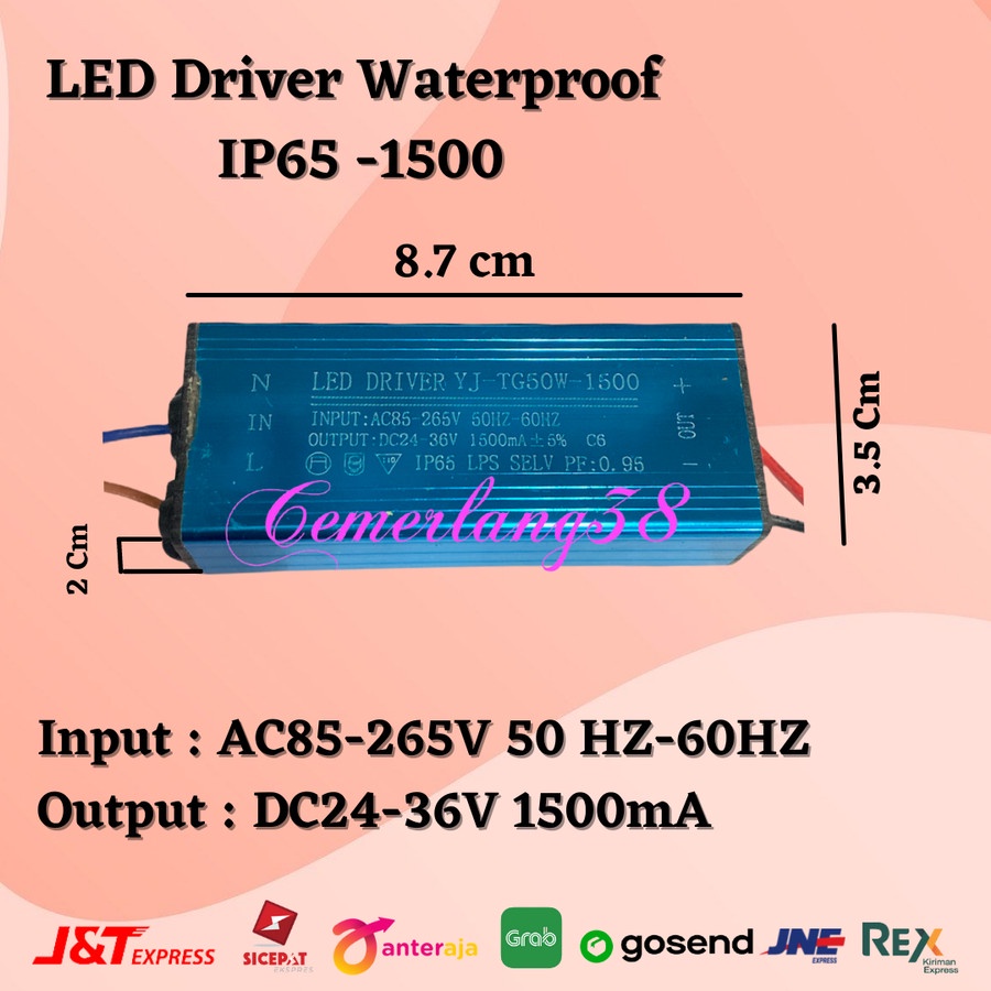 LED Driver 50Watt 1500 mA AC-DC Casing Besi WATERPROOF Trafo Lampu PJU