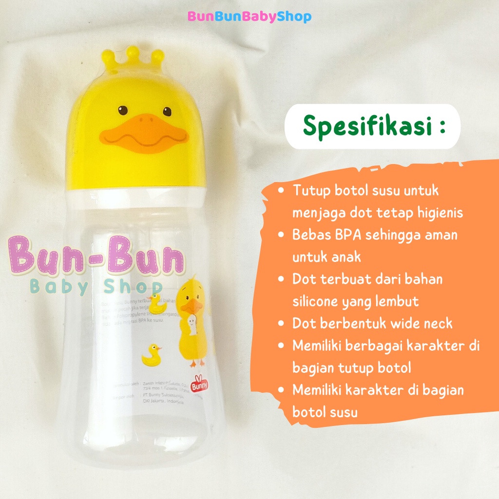 LUSTY BUNNY Botol Susu Wide Neck Bayi 250ml Bottle Milk Baby New Born Nipple Bulat Standart BPA FREE Perlengkapan Baru Lahir Peralatan Makan MPASI Anak Balita Food Grade Bunbunbabyshop