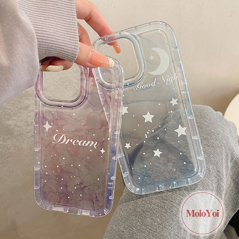 IPHONE Fantasy Tinta Lukisan Langit Berbintang Bintang Bulan Case Kompatibel Untuk Iphone11 14 13 12 Pro Max7 8 6 6S Plus XR X XS MAX Airbag Telepon Lembut TPU Bening Shockproof Back Cover