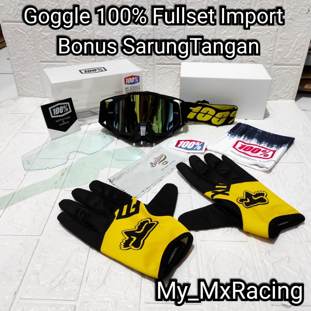 kacamata goggle trail sunmori fullset import dengan kualitas premium BONUS sarung tangan kacamata goggle trail cross terlaris fullset 001B BISA COD