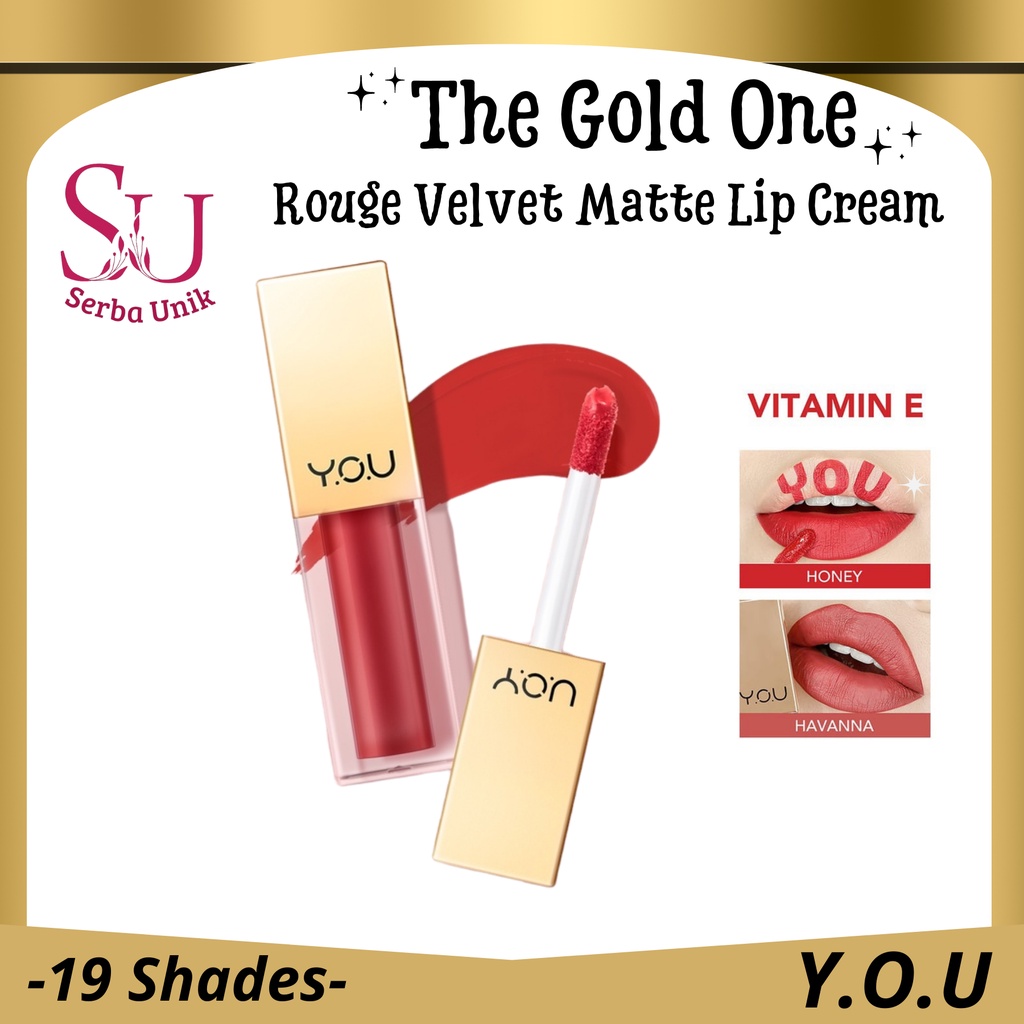 Kosmetik You The Gold One Rouge Velvet Matte Lip Cream (Quick Stay and Non-transfer / Long Lasting)|Lipcream lipstick lipstik