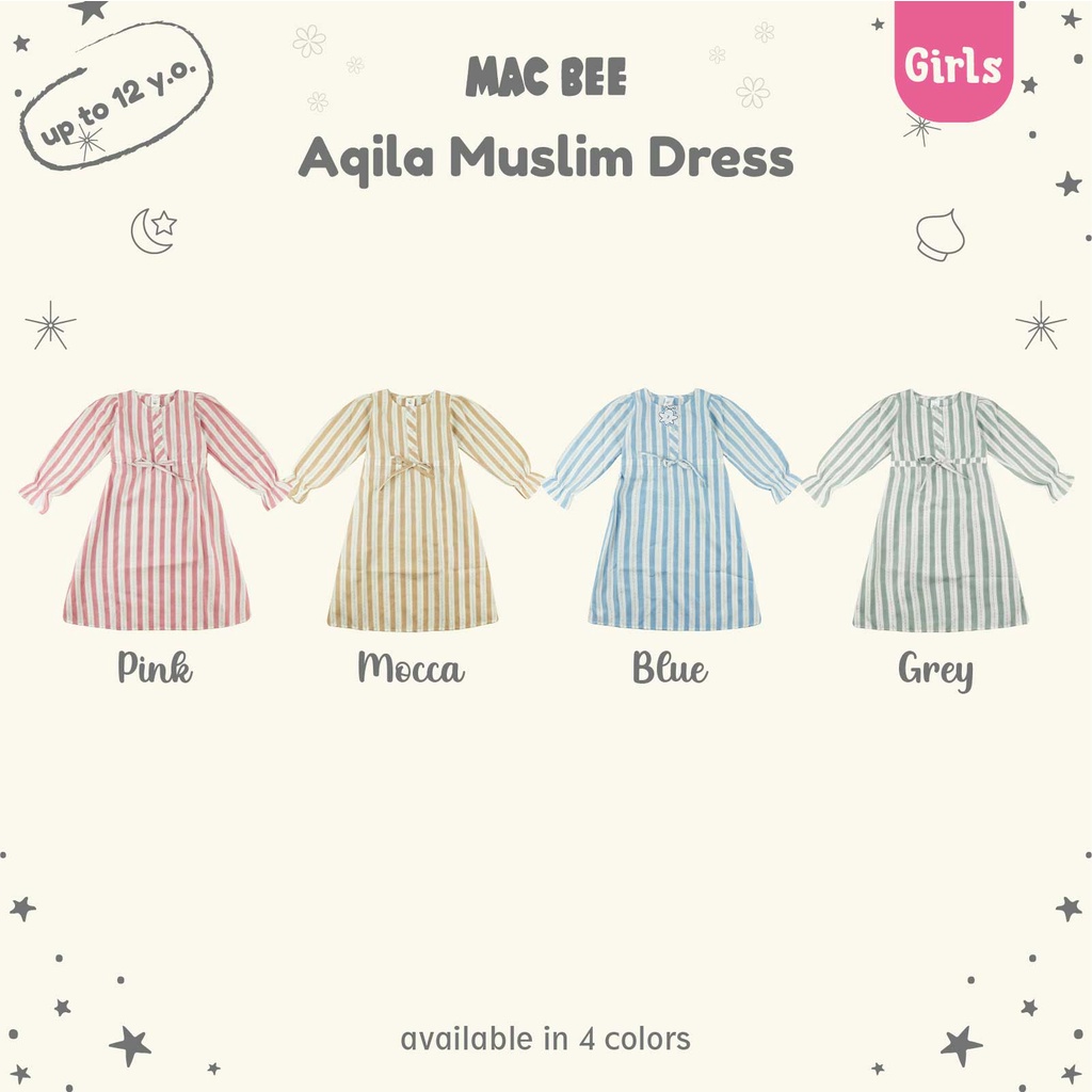 MacBee Baju Anak Perempuan Gamis Muslim Collection Aqila Stripe 2 - 12 Tahun