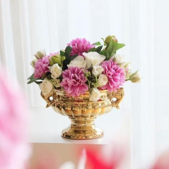 Vas Bunga Keramik Dekorasi Emas HOSHE - Georgia Gold