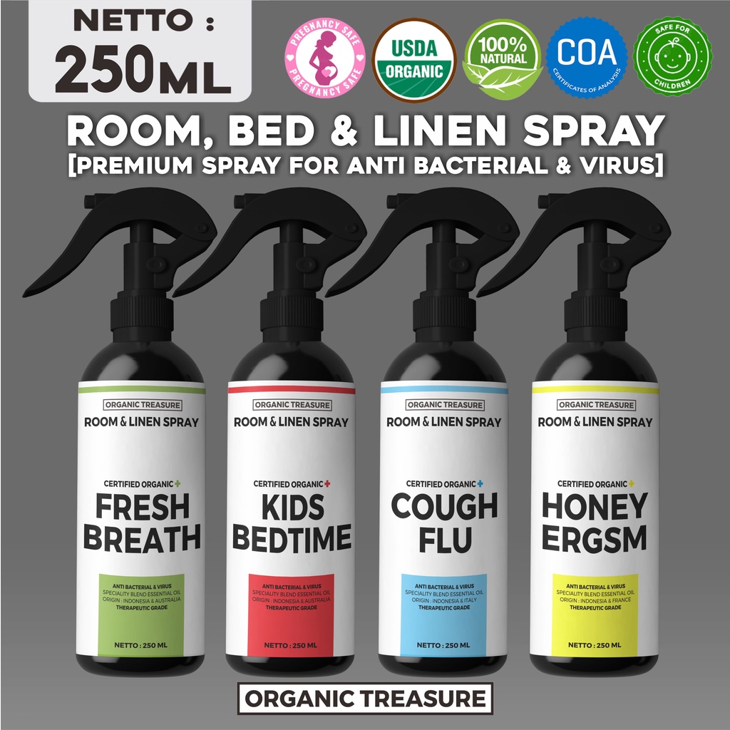 PREMIUM ROOM, BED &amp; LINEN SPRAY ANTIBACTERIAL ESSENTIAL OIL - BY : ORGANIC TREASURE