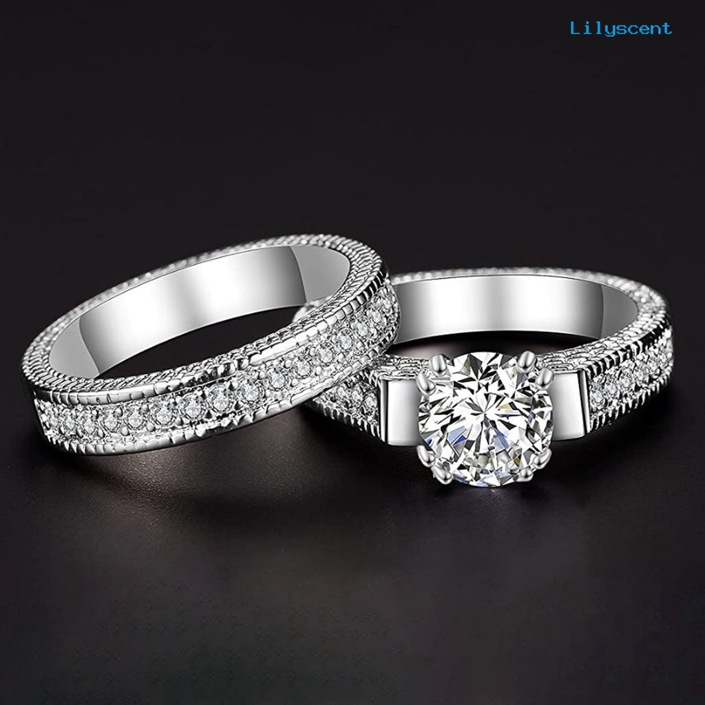 [LS]2Pcs Cincin Couple Bentuk Geometri Cubic Zirconia Pria Wanita Shiny Semua Pertandingan Rings Untuk Pernikahan