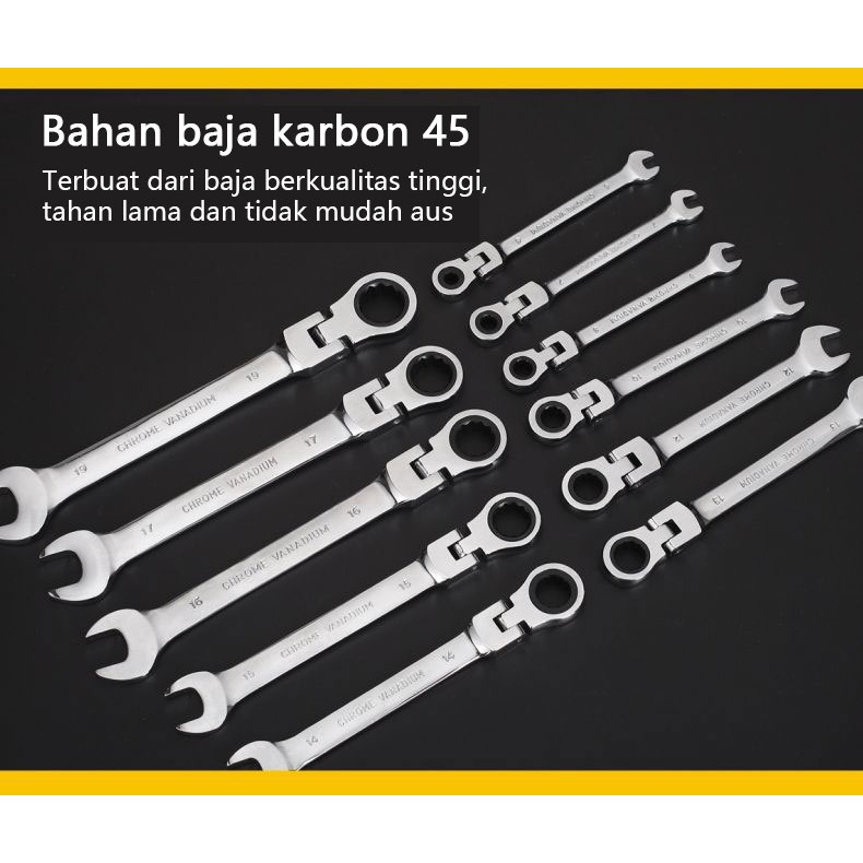 Kunci Pas Ratchet Kombinasi Kepala Fleksibel Alat Ratchet Wrench penggunaan ganda