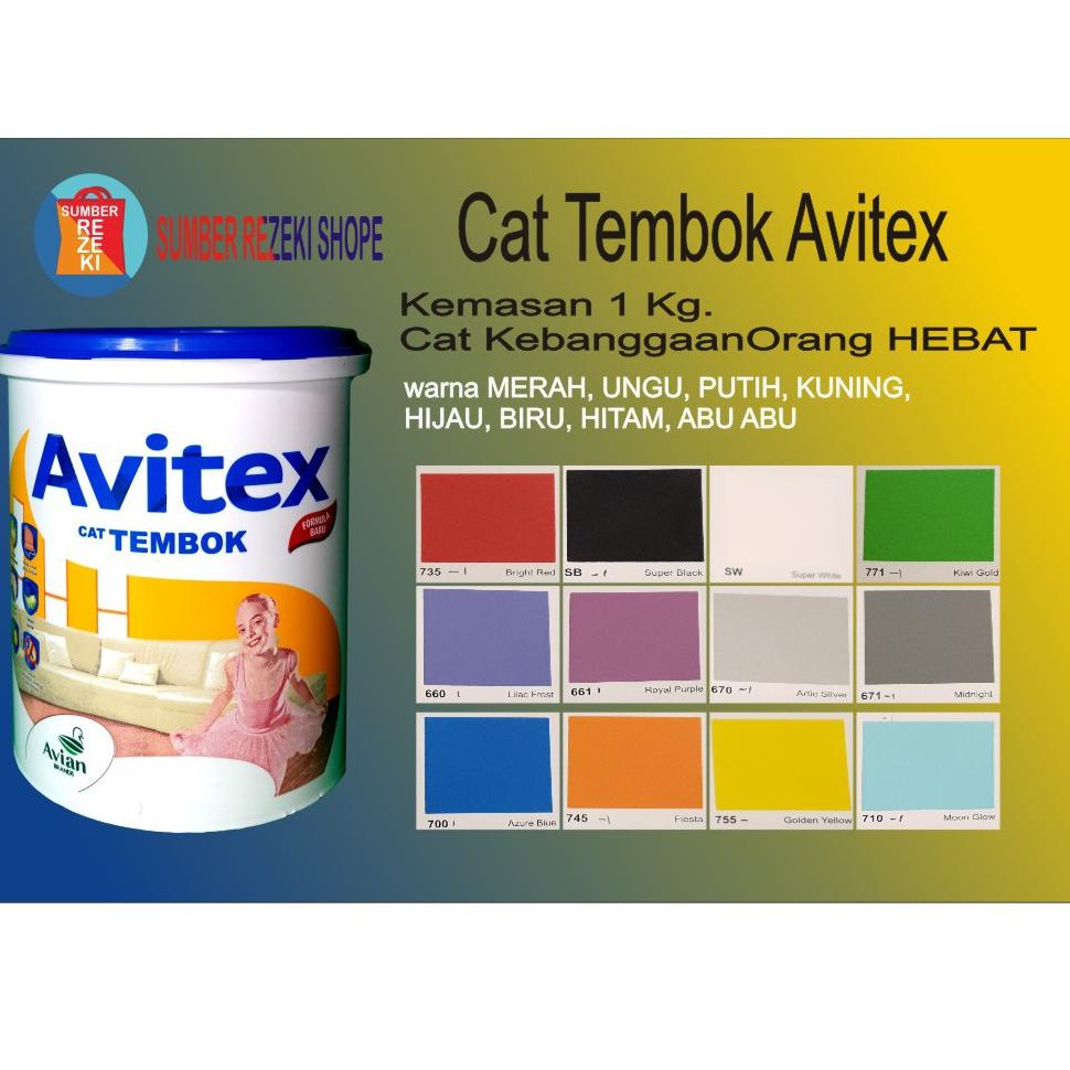 ニ Cat Tembok (Merah,Pink,Kuning,Cream,Hijau) Plafon Gypsum Avitex Interior 1kg Avian Brands BARU 339