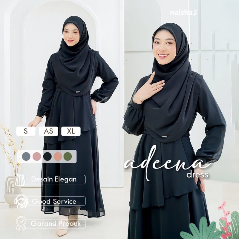 Naisha Official / Adeena Dress / Dress Kondangan / Dress Hitam / Gamis Hitam / Dress Wisuda