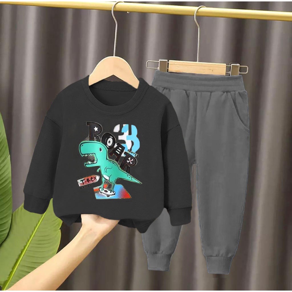 PROMO-SETELAN SWEATER JOGGER ANAK 1-5 TAHUN SWEATER ANAK DINO ROAR SKATE SETELAN ANAK LAKI-LAKI BAJU ANA LAKI-LAKI SWEATER ANNAK LAKI-LAKI TERBARU