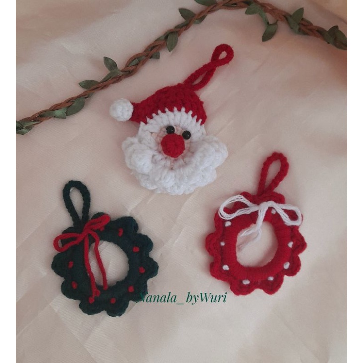 Ornamen Natal, Hiasan pohon  natal Santa rajut, Wreath, Wreath Christmas