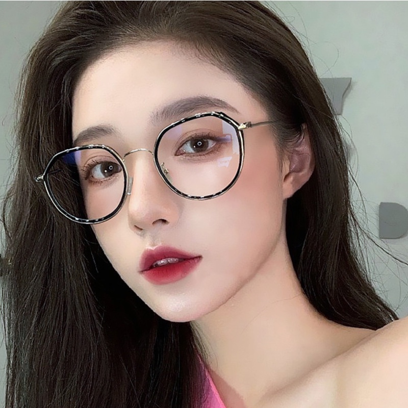 Roselife Trendy Hitam Emas Bingkai Bulat Kacamata Hitam Untuk Wanita Perempuan Fashion Blue Light Blocking Lens Glasses Korea Aesthetic Eyewear Outdoor OOTD Ornaments