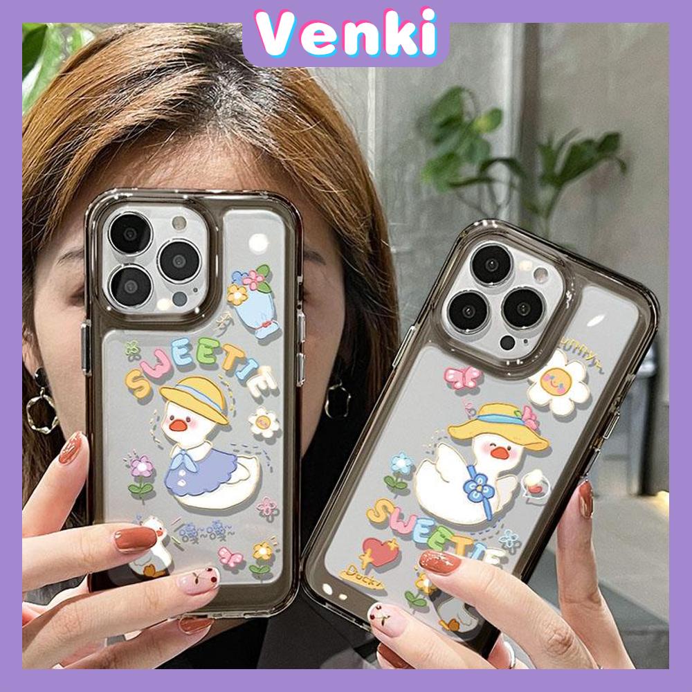 iPhone Case High Quality HD Transparent Acrylic Hard Case Cartoon Cute Duck Metal Button Camera Protection Shockproof Compatible For iPhone 14 13 12 11 Pro Pro Max 7 8 Plus XR