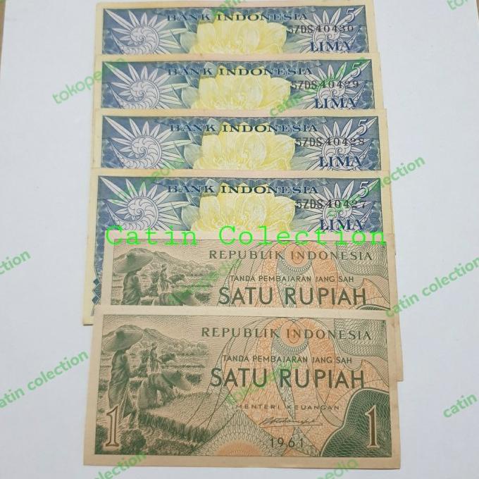 Uang Kuno Uang Kertas Uang Mahar 22 Rupiah Rp5 bunga x4pcs + Rp1x 2pcs