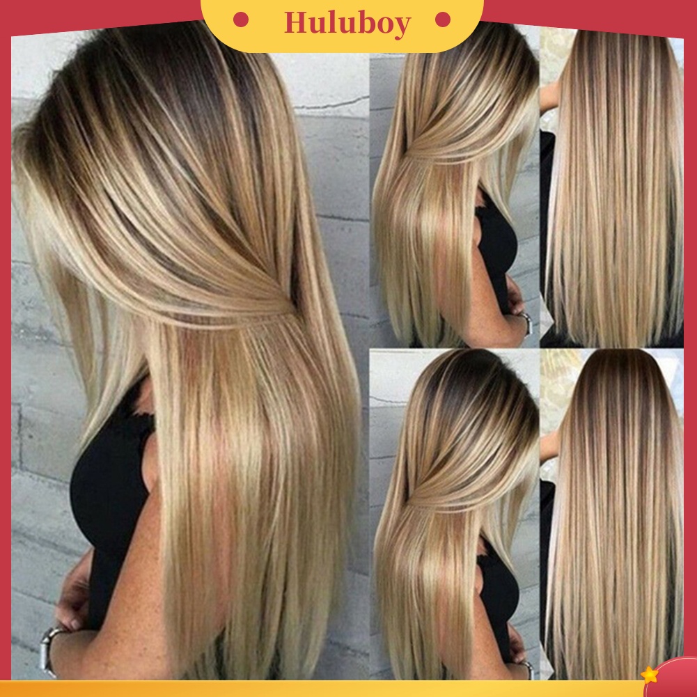 Wig Rambut Sintetis Model Panjang Lurus High Temperature Fiber Warna Emas