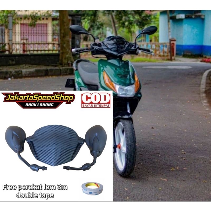 Paket variasi spion x1 plus visor carbon bahan akrilik  pnp beat new esp beat karbu free lem 3m double tape