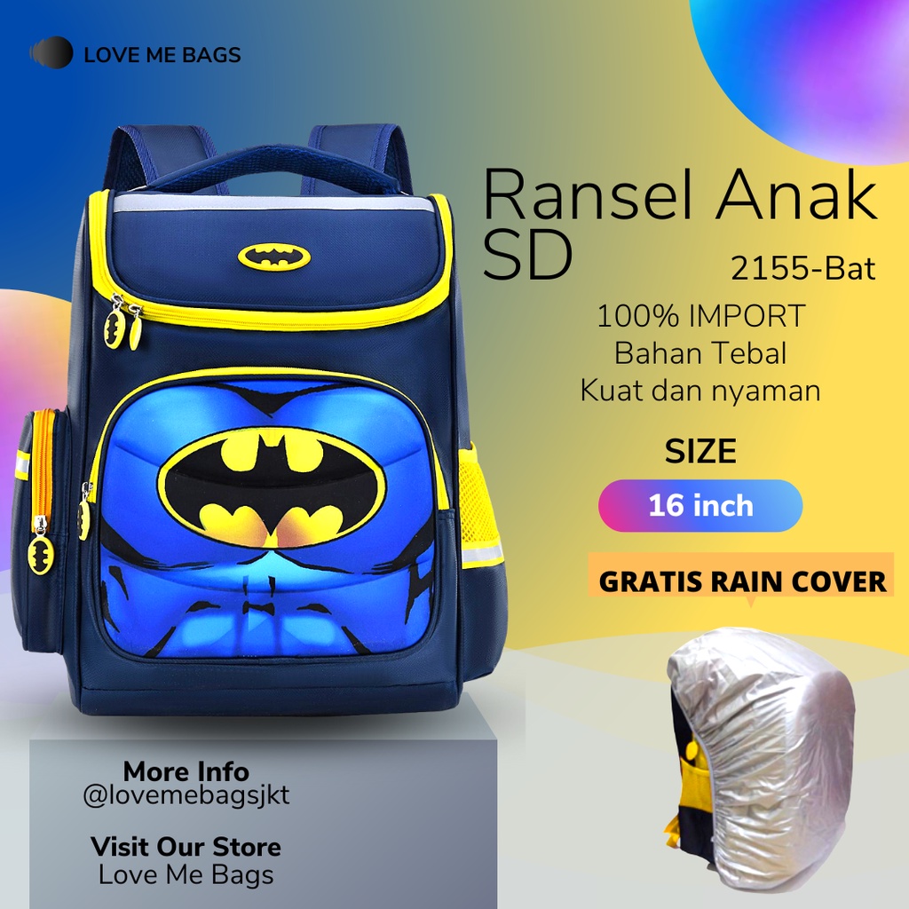 LMB Tas Anak Sekolah Laki Laki SD Import Bahan Nilon Premium Karakter Superhero Timbul 6D Tebal Gratis Raincover