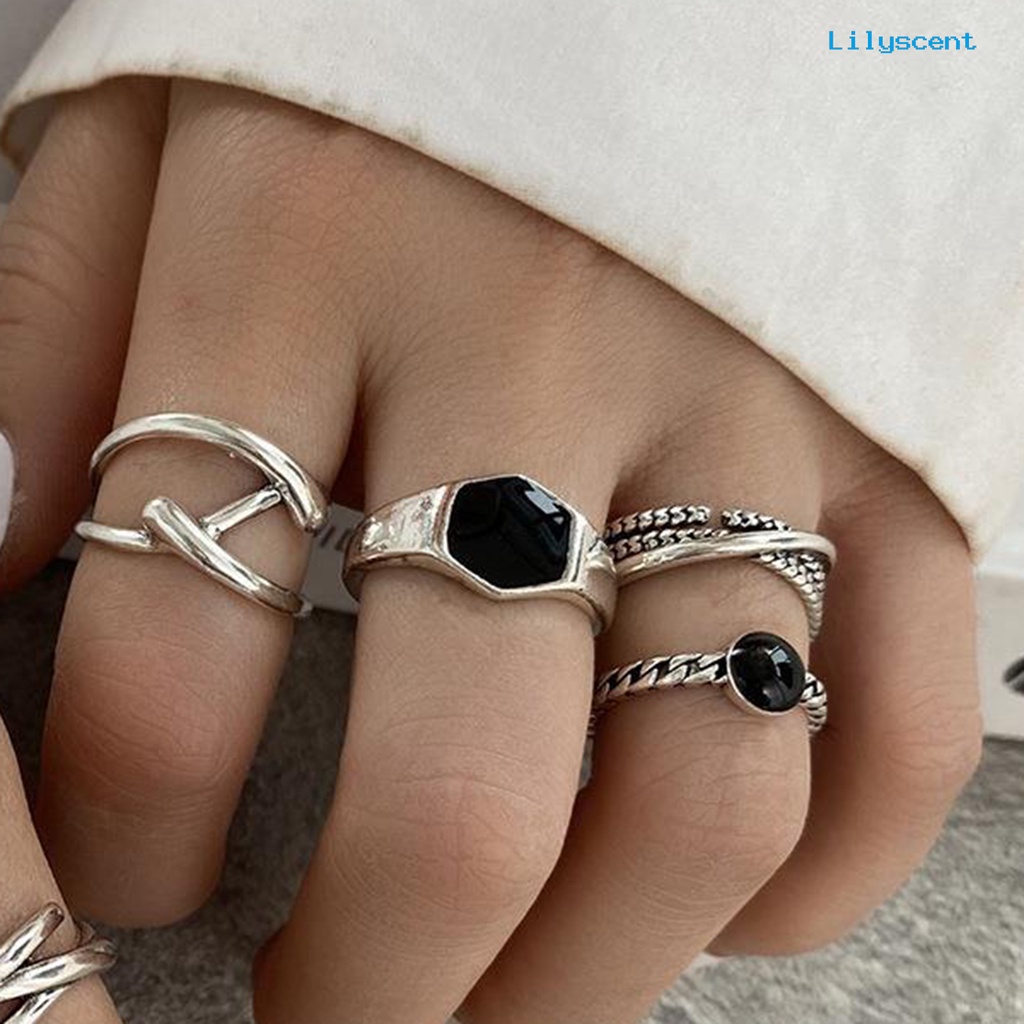 [LS]7Pcs /Set Wanita Cincin Punk Geometris Berlian Imitasi Hias Electroplating Kilau Cerah Dekorasi Hadiah Wanita Silang Hati Knuckle Rings Trendy Perhiasan Untuk Pacaran