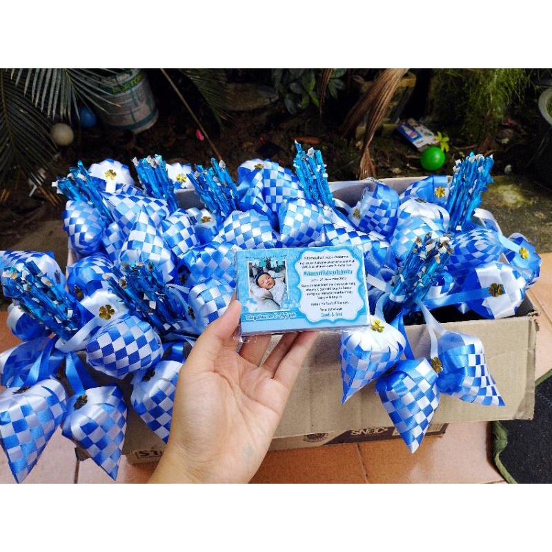 kembang telur + bambu+ kartu ucapan aqiqah / bendera aqiqah /kartu nama aqiqah