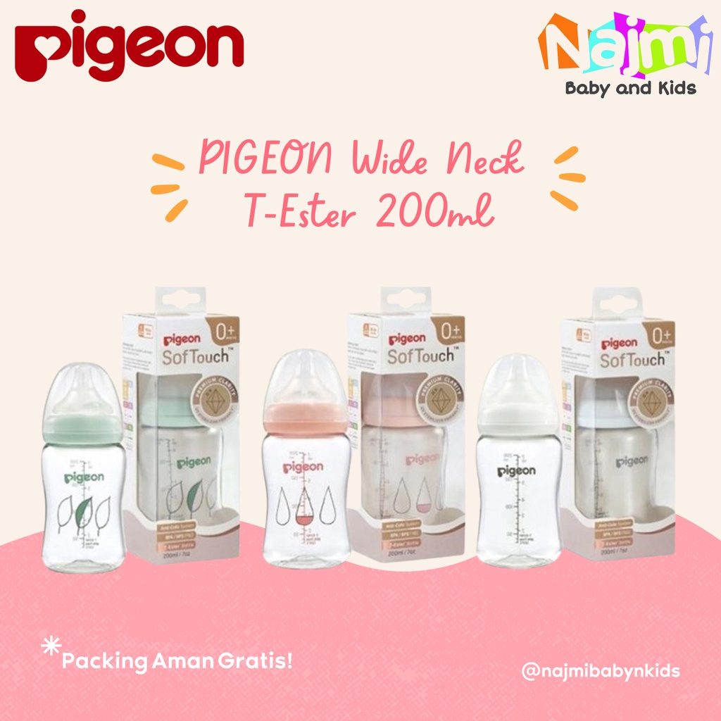 Pigeon Wide Neck T-Ester 200 ml / Boto Susu Clear PPWN T Ester Peristaltic Soft Touch