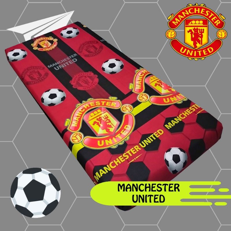 SPREI KATUN KARET PREMIUM UKURAN 90 100 120 SMALL SINGLE SAJA SET MOTIF SEPAK BOLA SEPAKBOLA MAN U M