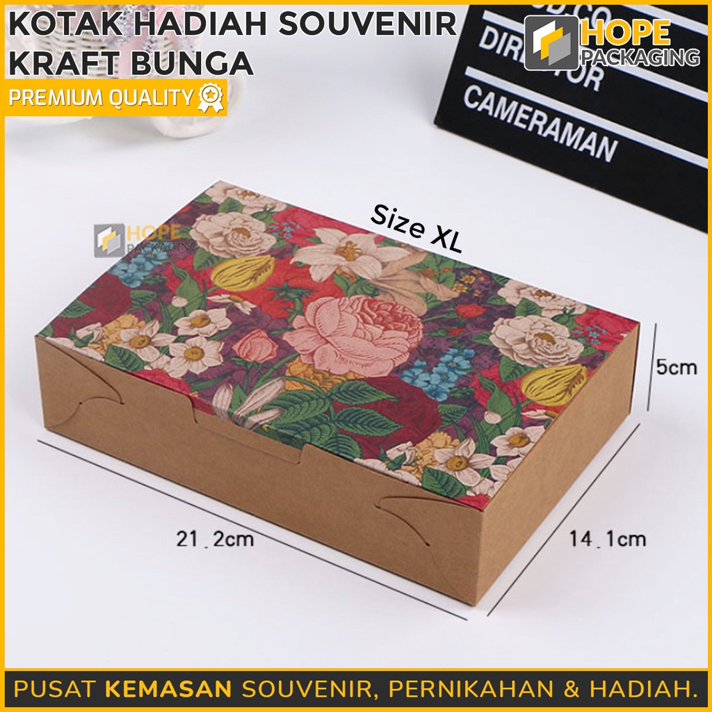 Kotak Hadiah Souvenir Kraft Bunga Size S / M / L / XL