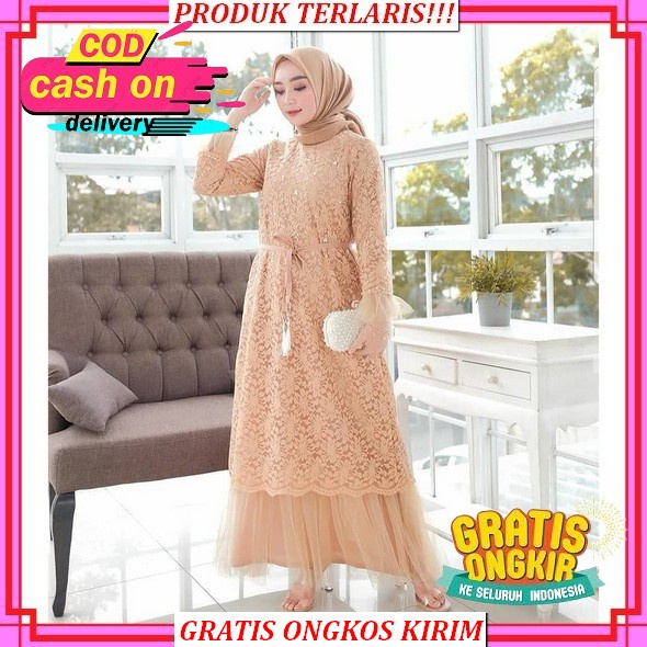 [ Rizkia Dress ] 1 Gamis Bisa 10 Gaya Korean Style Brokat Jumbo Tile Baju Gamis Pesta Mewah Elegan K