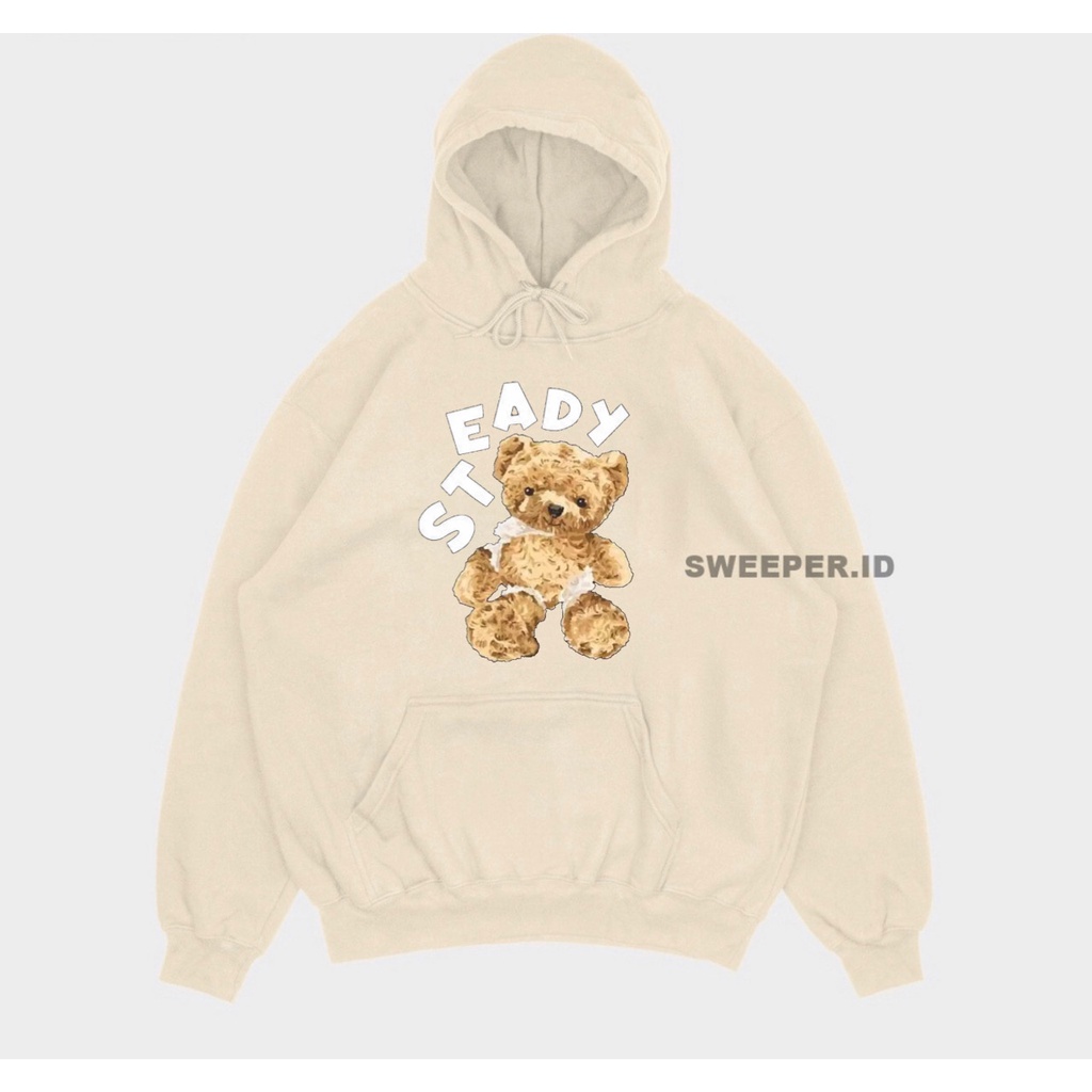 SWEATER HOODIE STEADY BEAR SABLON PRINTING BAHAN FLEECE