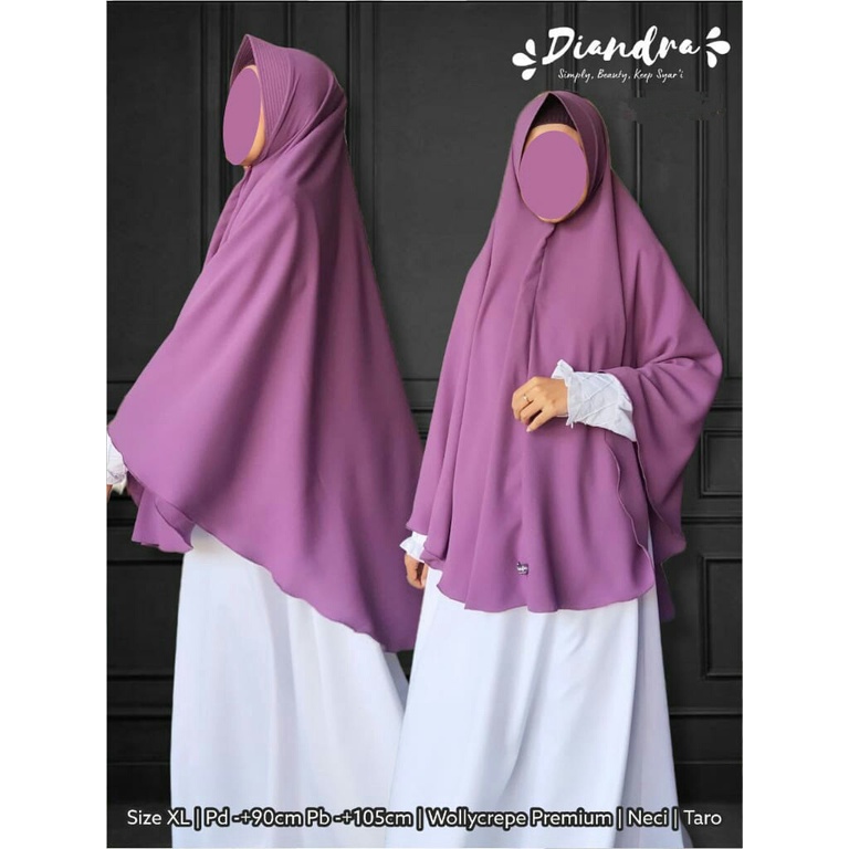 DIANDRA HIJAB_Khimar/Jilbab Syari Size XL PET Pd 90/Pb 105 Wollycrepe Murah