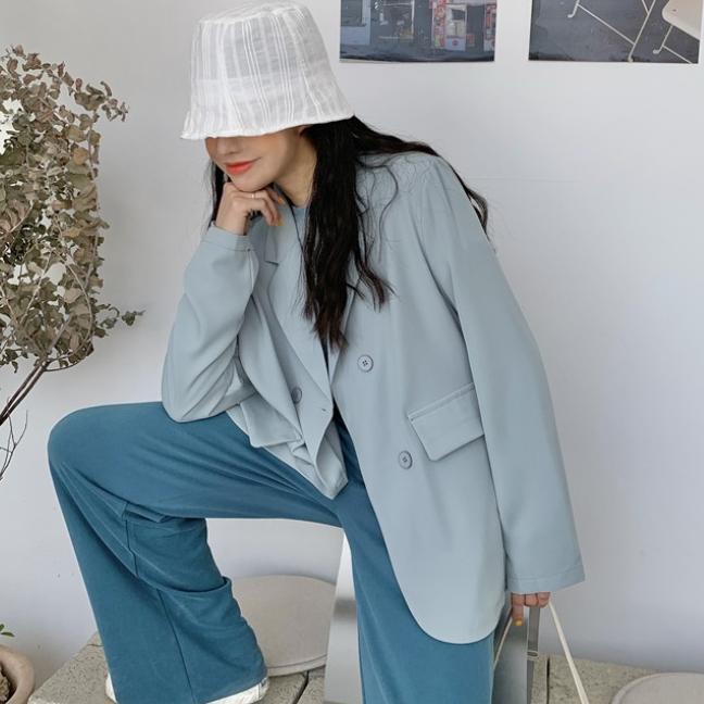 Paling Dicari Brand AI-YC Pengiriman 24 Jam ✅ Hitam Pink Biru Korea Blazer Wanita Lengan Panjang Set