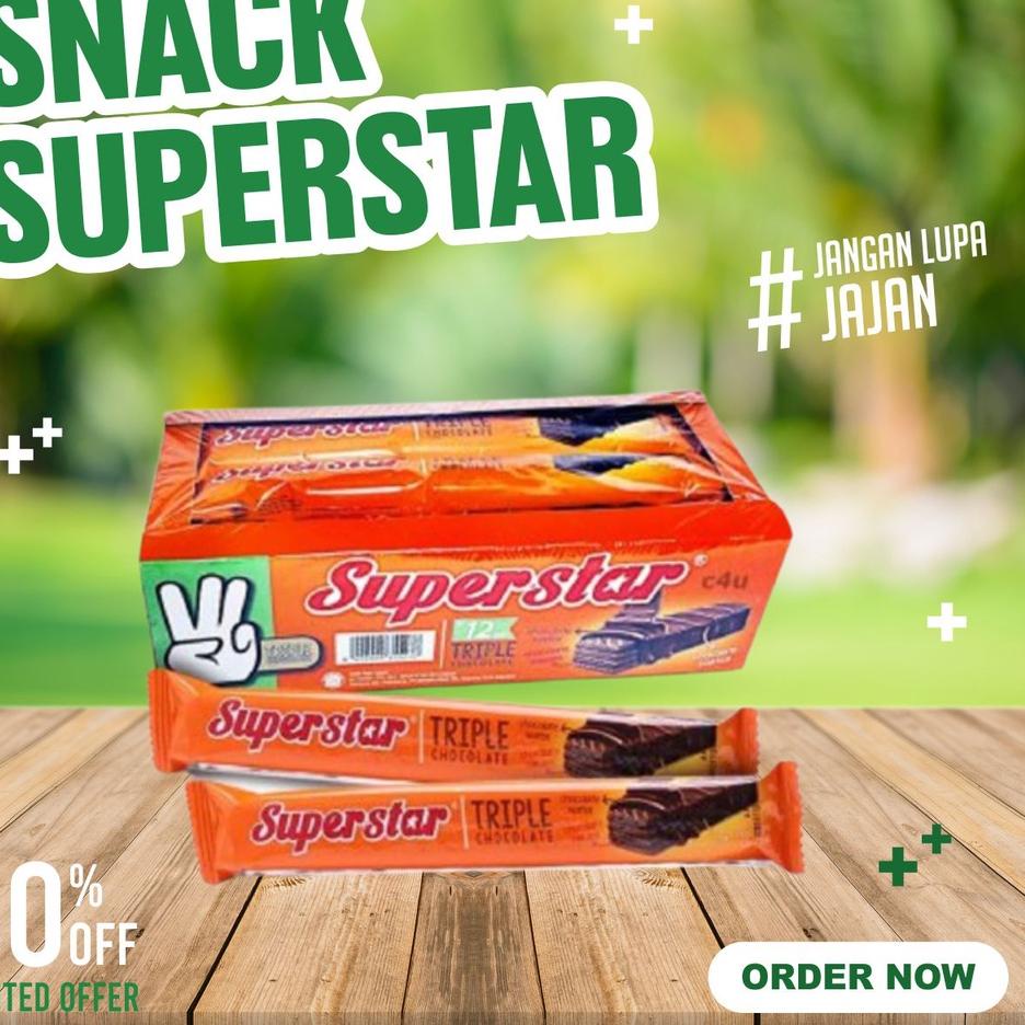 

こ SUPERSTAR WAFER TRIPLE CHOCOLATE SNACK MAKANAN RINGAN BISKUIT KRIM COKLAT (1 BOX ISI 12 PCS) ゠