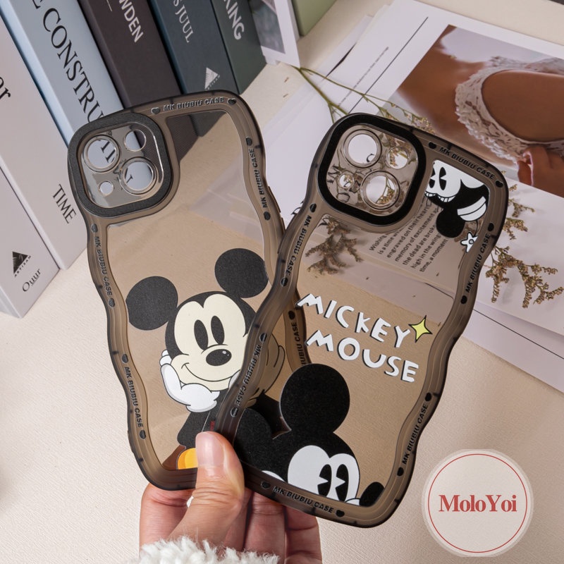 IPHONE Couple Case Kartun Mickey Mouse Lucu Kompatibel Untuk Iphone11Xr 14 13 12 Pro Max 6 6s 87 Plus 14Plus X XS Max SE 2020pinggiran Bergelombang Soft TPU Phone Case