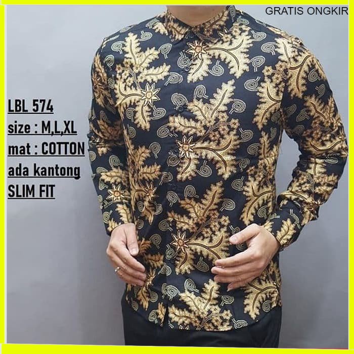 KEMEJA PRIA BATIK LENGAN PANJANG HEM BAHAN KATUN HALUS 40S LBL 574 BAJU MODERN MEWAH SLIMFIT SLIM FIT BY JAKARTA