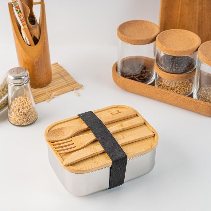 UCHII Japanese Stainless Bento Box Wooden Cutlery | Kotak Makan Kayu