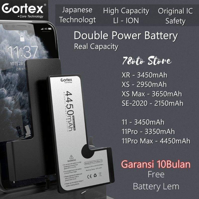 Batre iphone Cortex Baterai XR XS XSMax 11 11Pro 11ProMax SE2020 Double Power Battery High Capacity