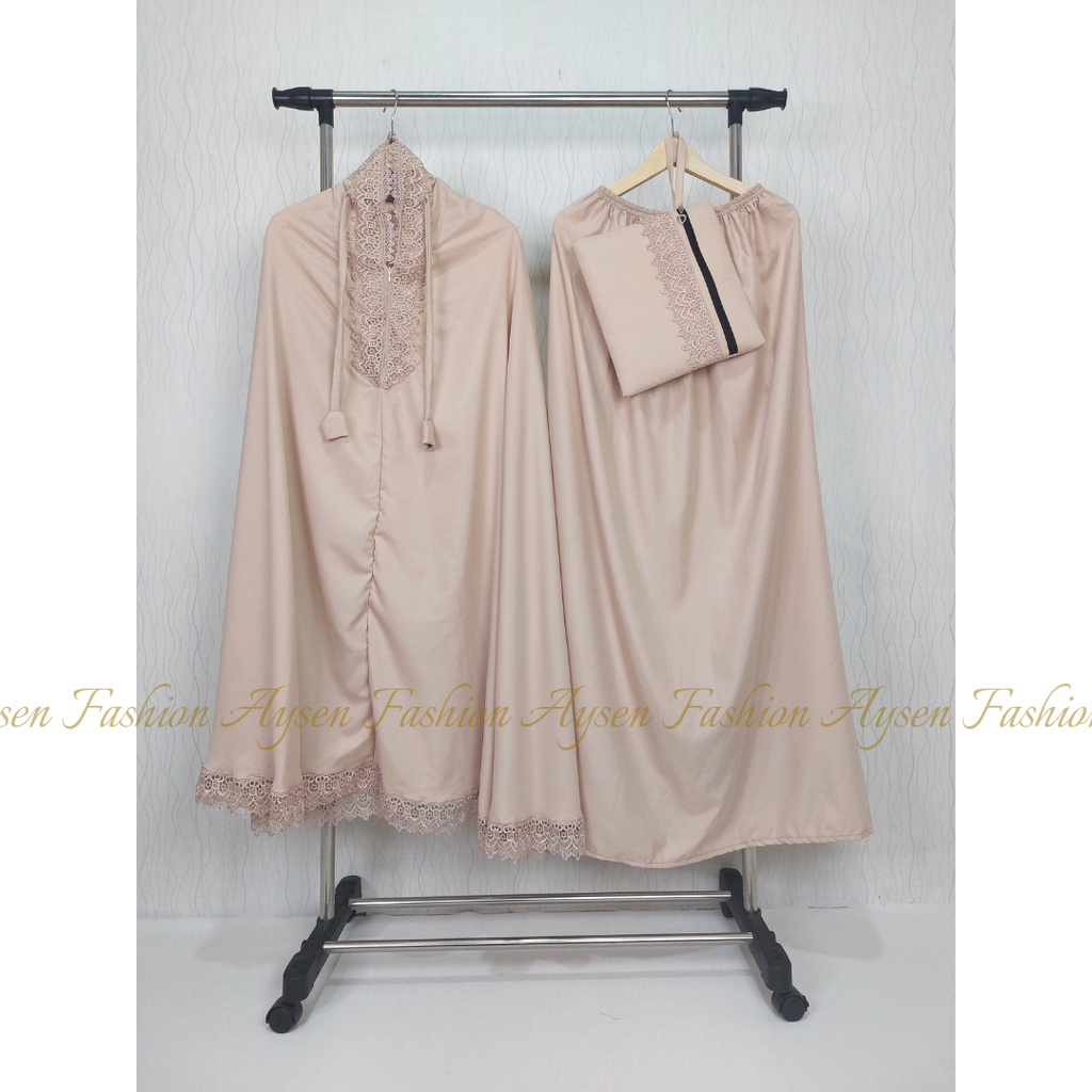 Mukena Dewasa Inayah Series 2 in 1 Resleting Katun Polos Renda