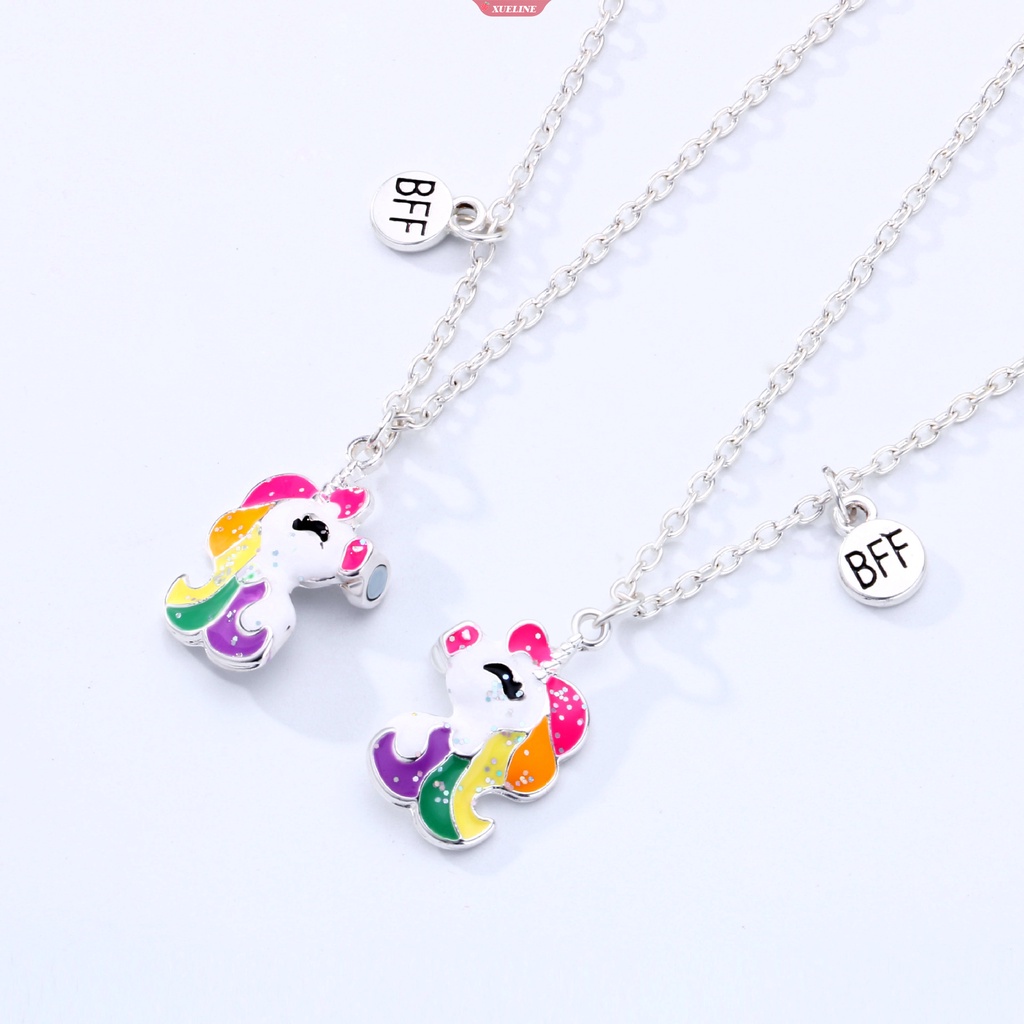 2buah Set Lucu Warna-Warni Unicorn Liontin Rantai Sahabat Kalung BFF Persahabatan Anak Perhiasan Hadiah Untuk Perempuan [ZXL]