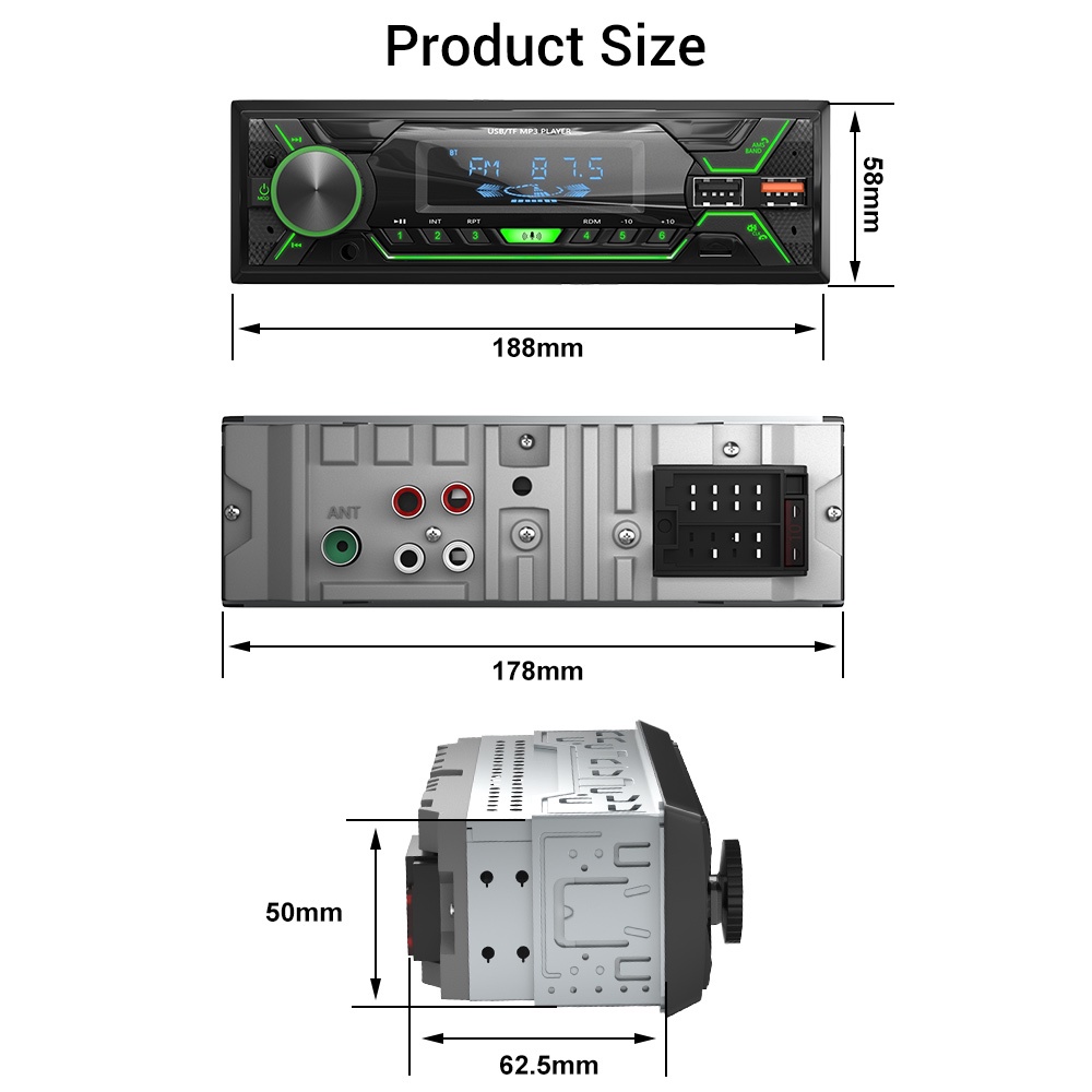 ESSGOO Mobil Stereo Car MP3 Player Single Din Car Audio Bluetooth Hands Free Stereo Support TF USB AUX FM Radio Receiver 1DIN Head Unit