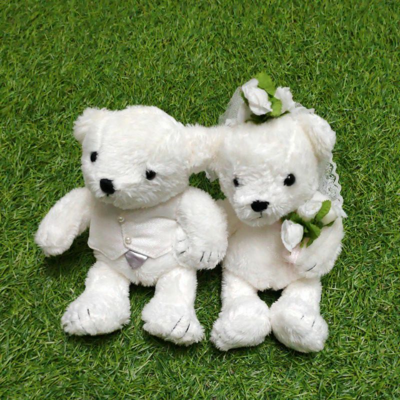 Boneka Couple Sepasang Pengantin Wedding Teddy Bear White - hadiah Perkawinan - hadiah Pertunangan -