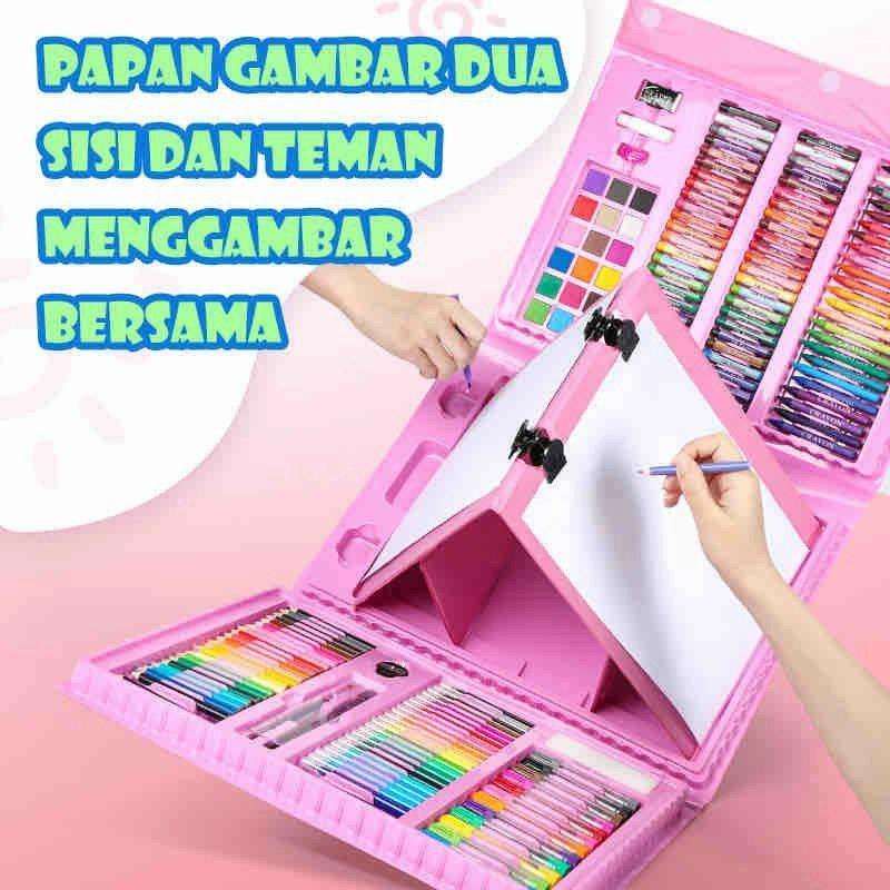 1 SET 208 KRAYON RAYON SUPER MEGA ART SET Crayon Set Alat Mewarnai Rainbow Alat Menggambar Koper Gambar Bergambar motif Pink Biru drawing Mewarnai Hadiah anak-anak Warna pensil Alat Super Umur Kecil Lengkap Lucu Viral Aneh Laris Barang Melukis Lukisan