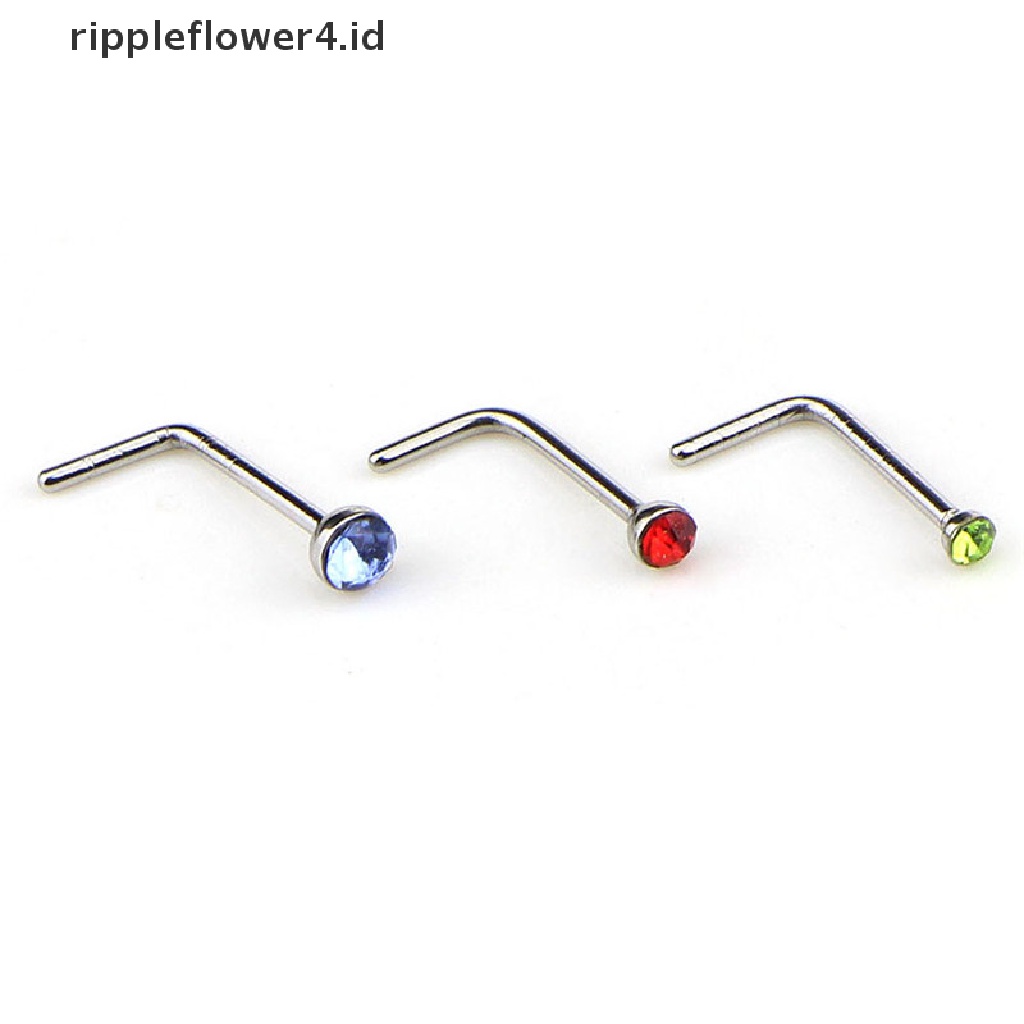 {rippleflower4.id} 60pcs/set Cincin Hidung Bentuk L Kristal CZ Stainless Steel Tusuk Tubuh~