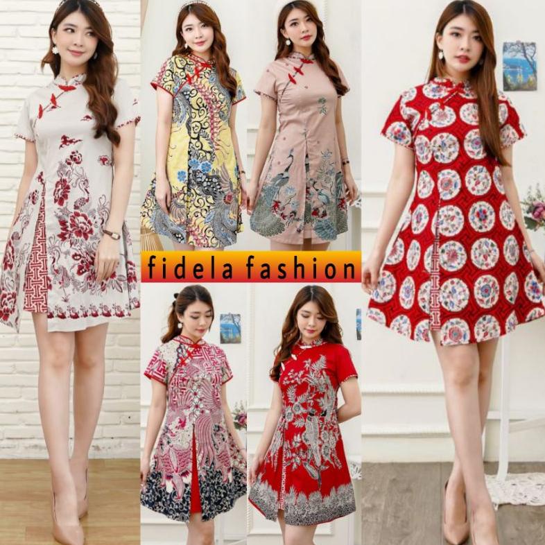 COD DRESS BATIK MELAR 045 VL 045 GR | DRESS BATIK CHEONGSAM | DRESS TGIF BATIK MODERN termurah di ja