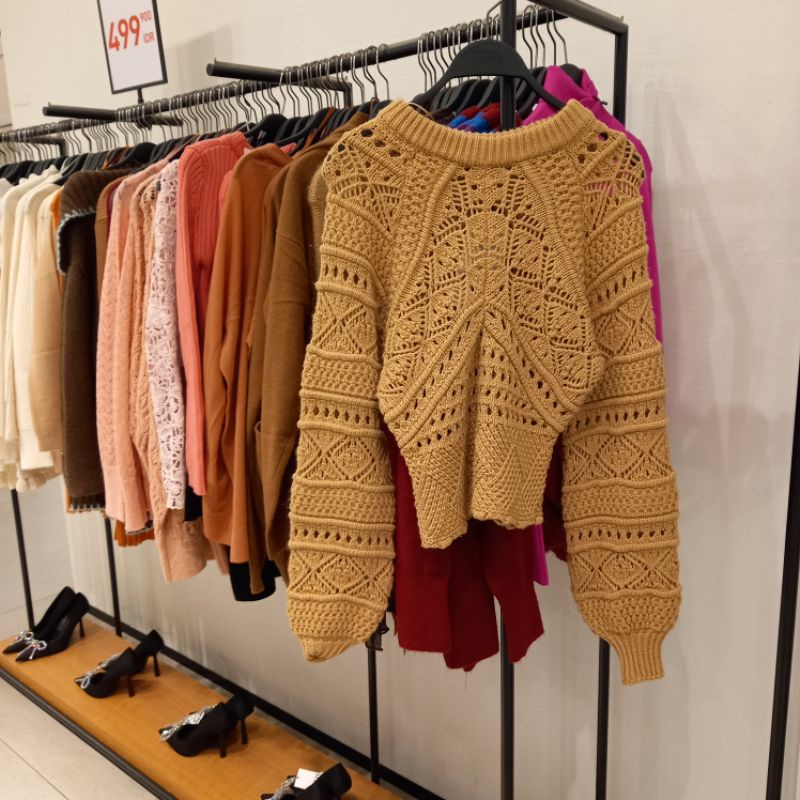 ZARA ORIGINAL ASLI STORE Kemeja Hem Blouse Brokat Putih Lengan Panjang Pendek Katun Polos Putih