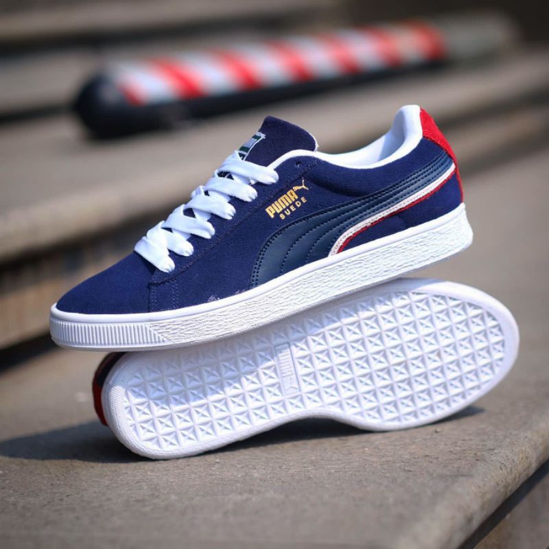SEPATU PM SUEDE TRIPLEX NAVY WHITE ORIGINAL OEM SNEAKERS PRIA