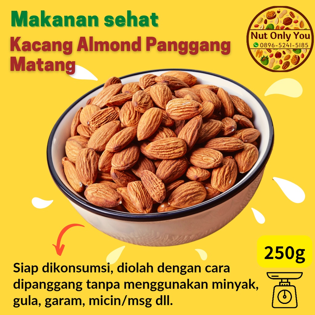 

Kacang Almond Panggang Kupas Roasted kemasan 250 gram