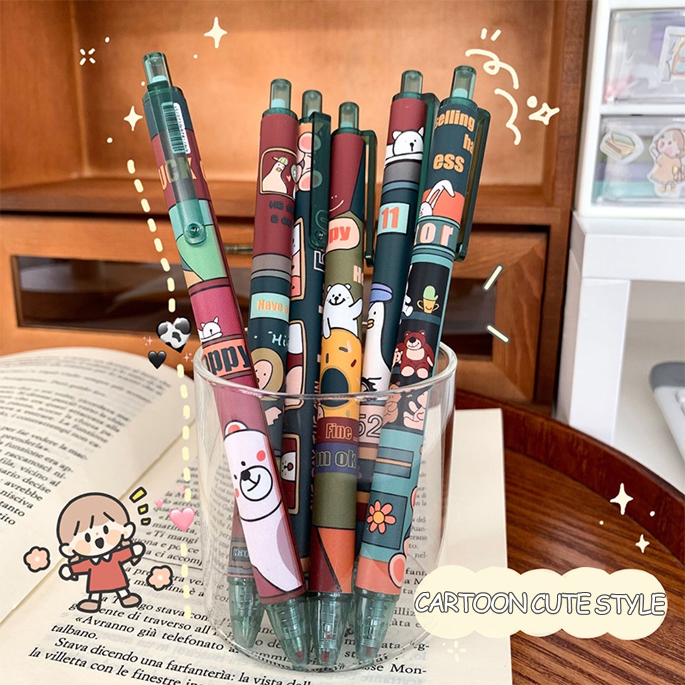 0.5mm Kartun Happy Bus Press Pen, Kawaii Animal Graffiti Pena Netral, Lucu Roller Ball Pen Set, Kreatif Press Pena Netral, Perlengkapan Sekolah Alat Tulis Kantor