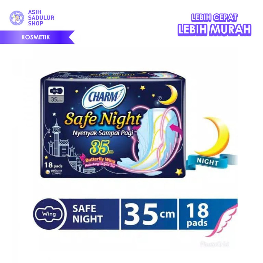 Charm Safe Night Wings 35cm Pembalut Softex 18 Pads Bandung