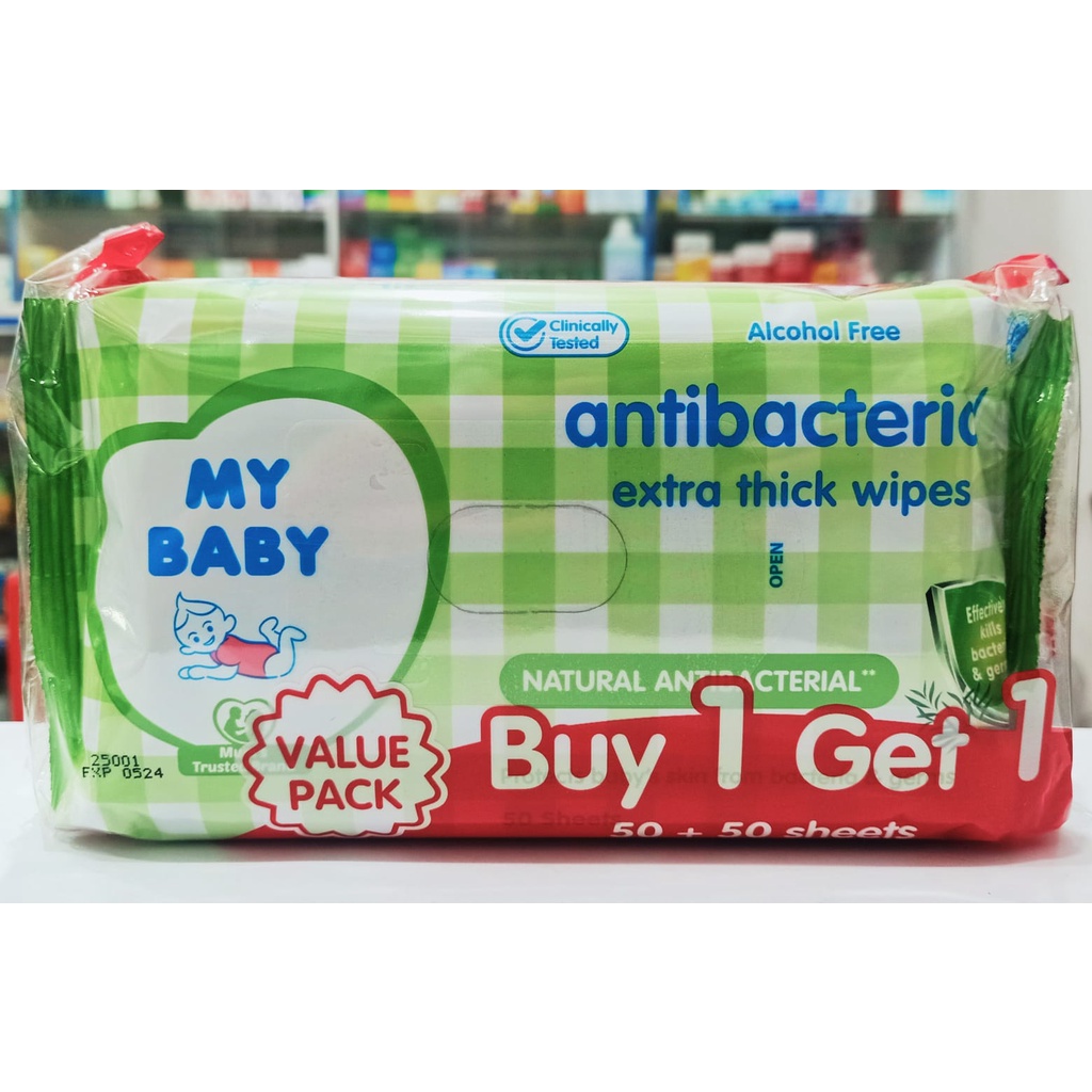 My Baby Antibacterial Extra Thick Wipes Tisu Basah 50+50 sheets