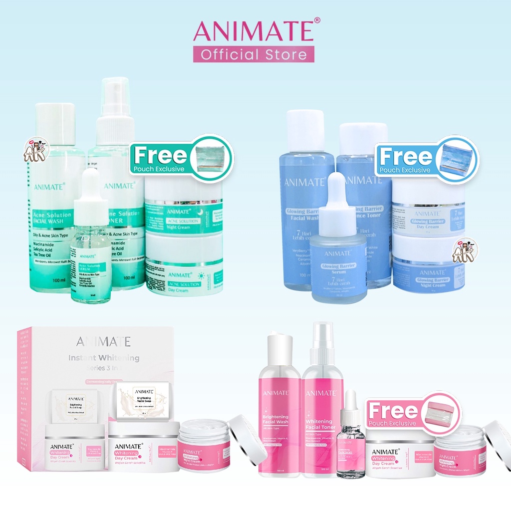 ANIMATE SKINCARE PAKET SERIES WHITENING / GLOWING 3IN1 &amp; 5IN1 / ACNE 5IN1